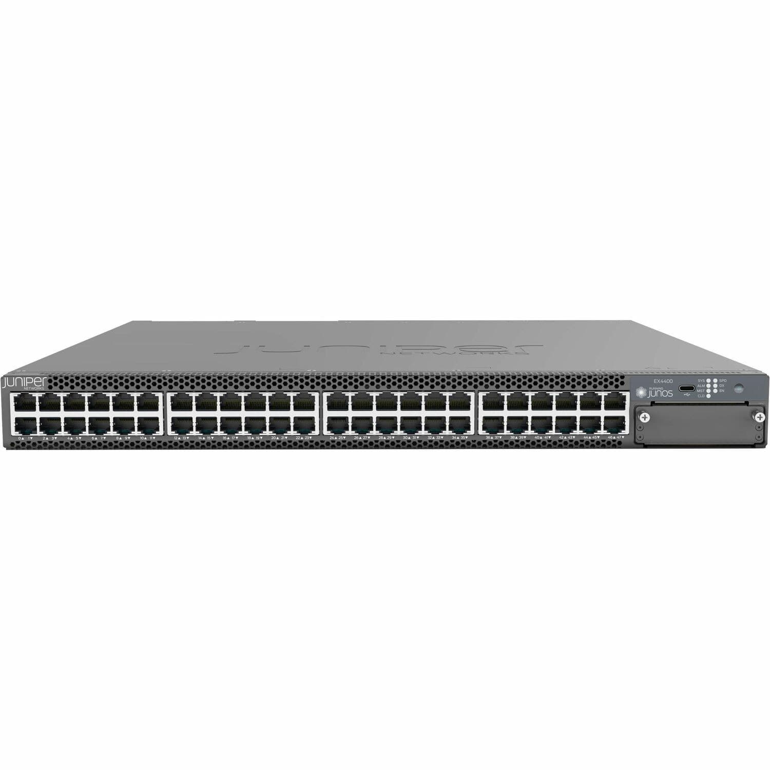 Juniper EX4400 EX4400-48T-DC-AFI 48 Ports Manageable Ethernet Switch - Gigabit Ethernet, 25 Gigabit Ethernet, 100 Gigabit Ethernet - 10/100/1000Base-T, 25GBase-X, 100GBase-X