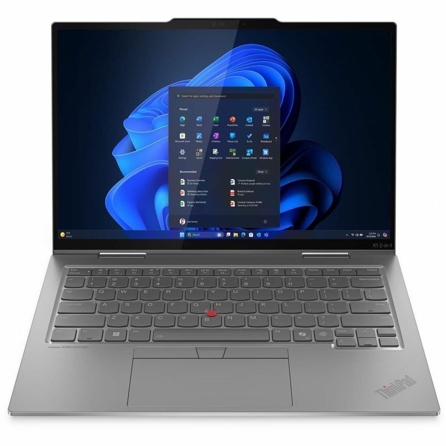 Lenovo ThinkPad X1 Gen 10 Aura Edition 21NU00CDAU 14" Touchscreen Convertible Copilot+ PC 2 in 1 Notebook - WUXGA - 60 Hz - Intel Core Ultra 5 Series 2 238V - vPro Technology - Intel Evo Platform - 32 GB - 512 GB SSD - English Keyboard - Grey