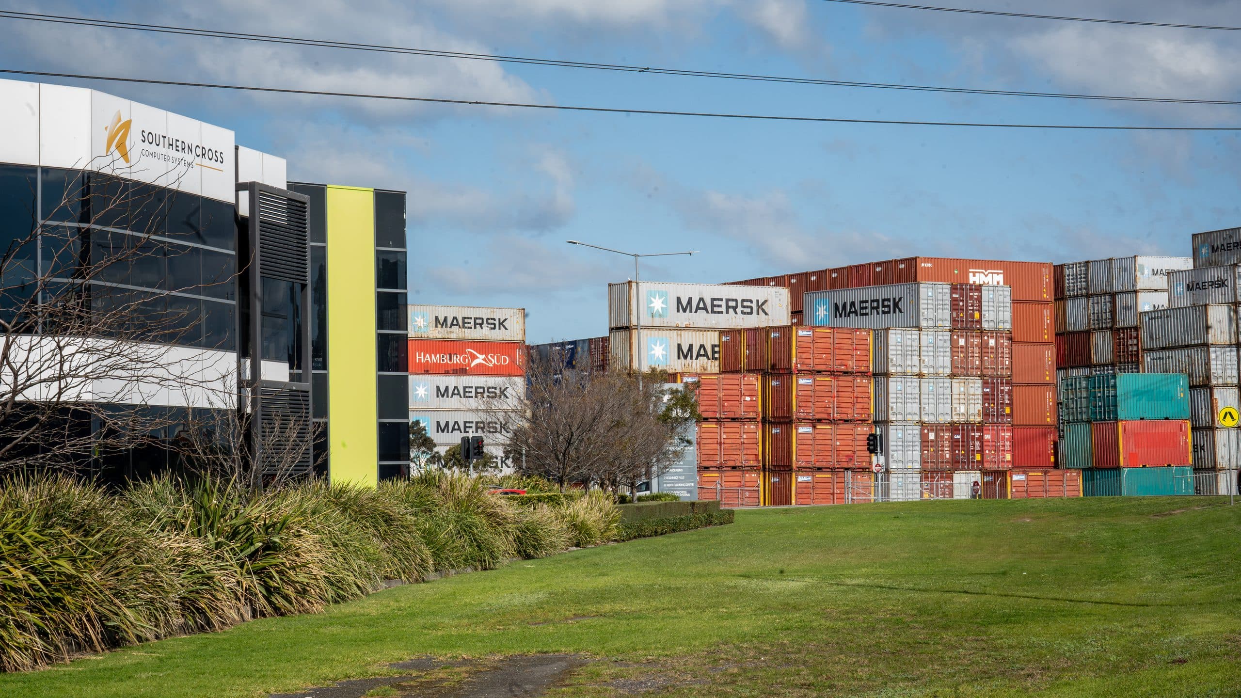 The SCCS building in Port Melbourne beside the container stacks