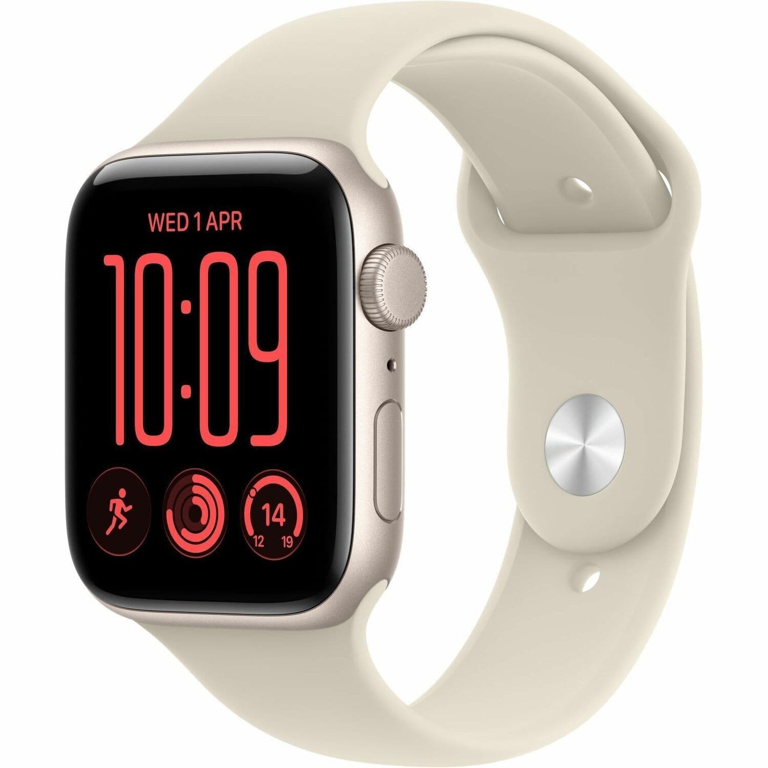 Apple Watch SE 3 Smart Watch - 44 mm Case Height - 38 mm Case Width - Starlight Case Color - Sand Band Color - Aluminium Case Material - Rubber Band Material - Wireless LAN
