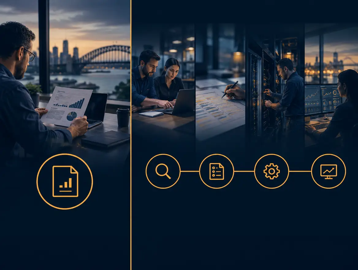 Diagram comparing a one-off security report with a four-stage ongoing cyber security engagement