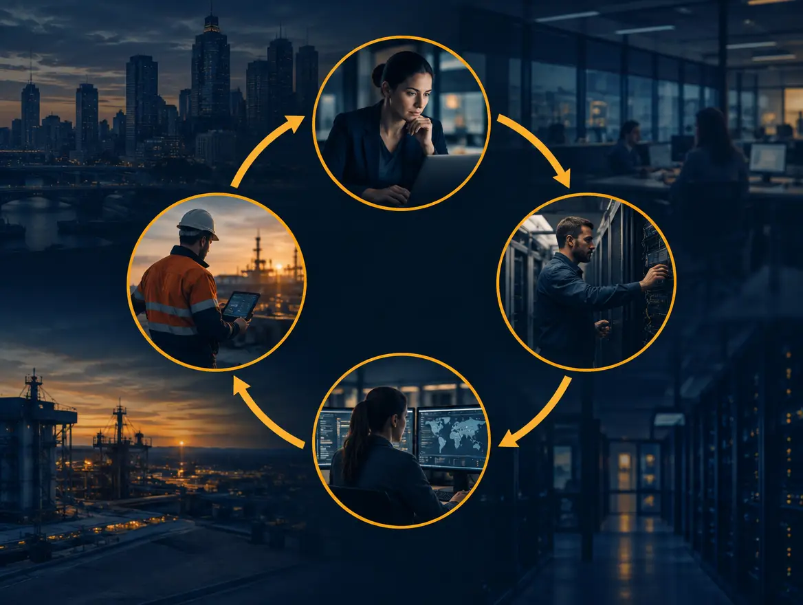 Four-stage cycle diagram: assess, protect, detect, recover, repeating with regular reviews